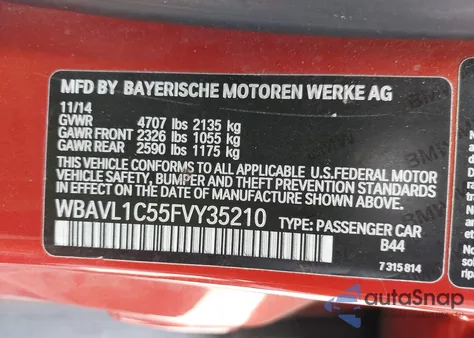 2015 BMW X1 xDrive28I from USA, damaged, VIN WBAVL1C55FVY35210